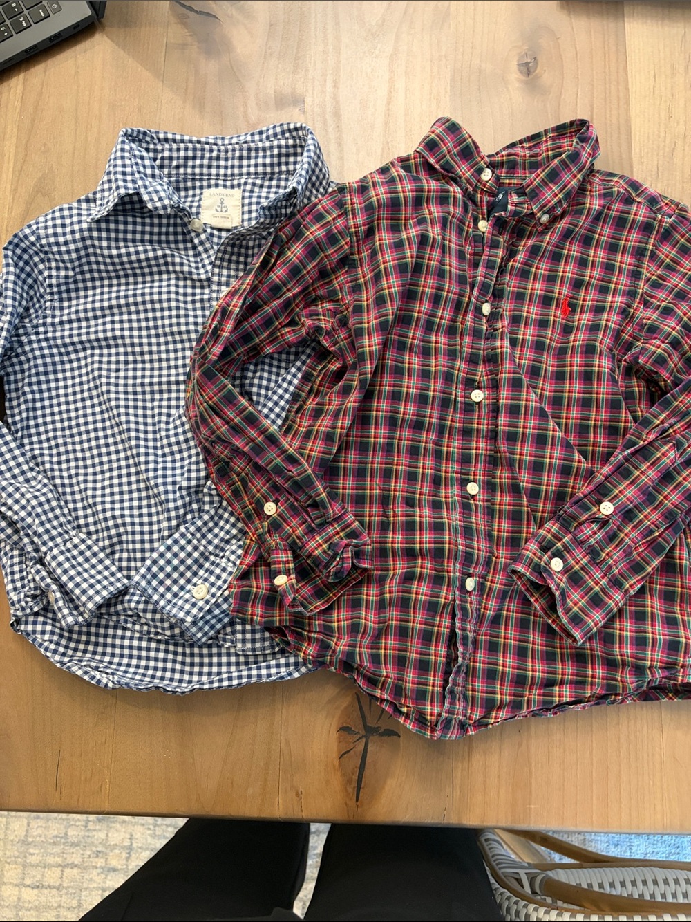 2 Boys Button-Down Shirts - Navy & Red plaid Ralph Lauren/ Lands End blue Check